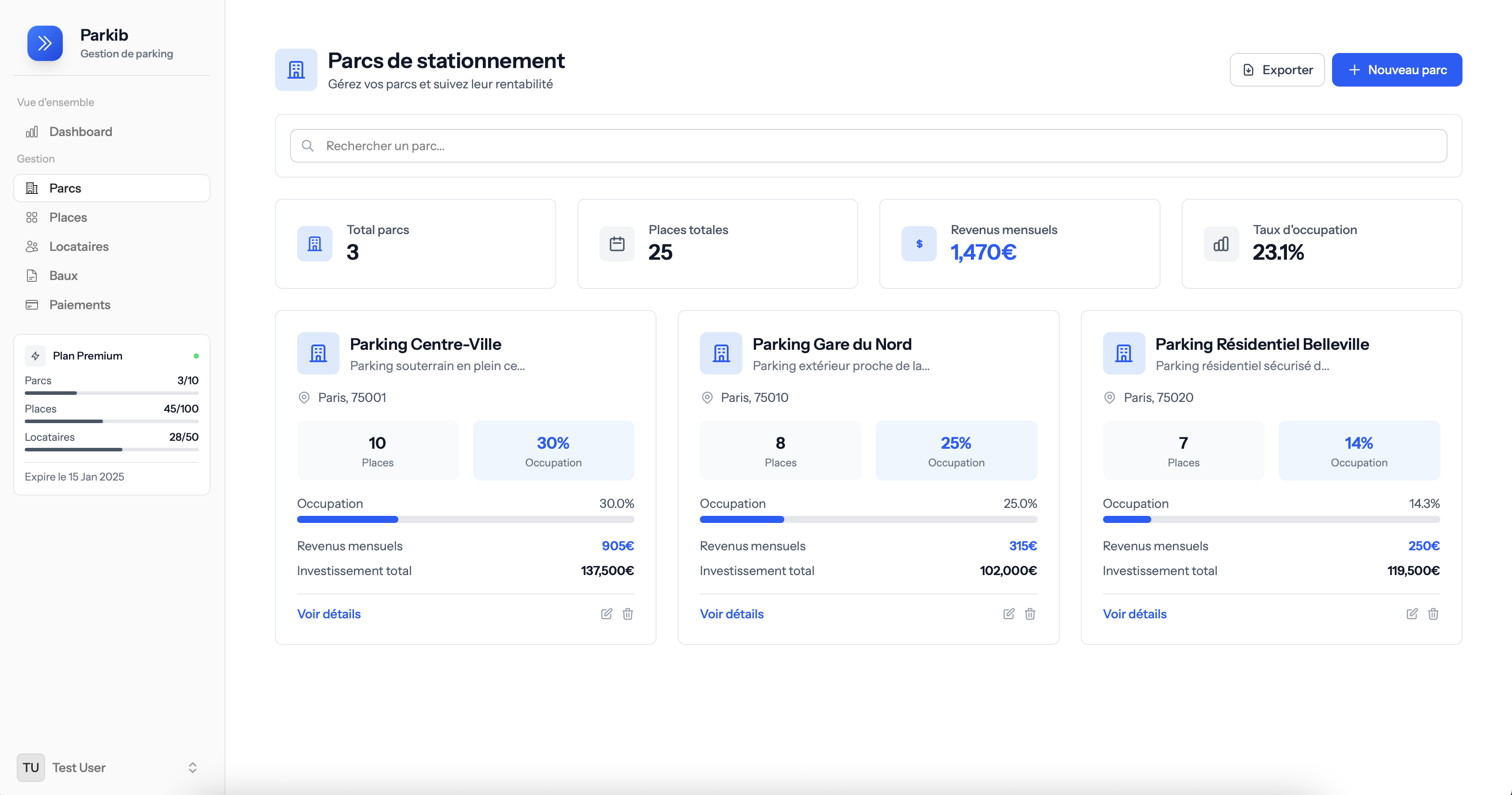 Vue d'ensemble des parcs
